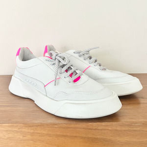 Premium Basics Vegan Leather Sneaker Shoes Lace Up White Pink Women's Size 8.5